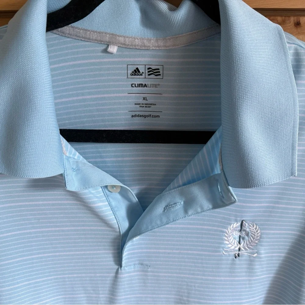 Adidas Climalite Polo Shirt Men's XL Light Blue Striped Golf‎ Athletic